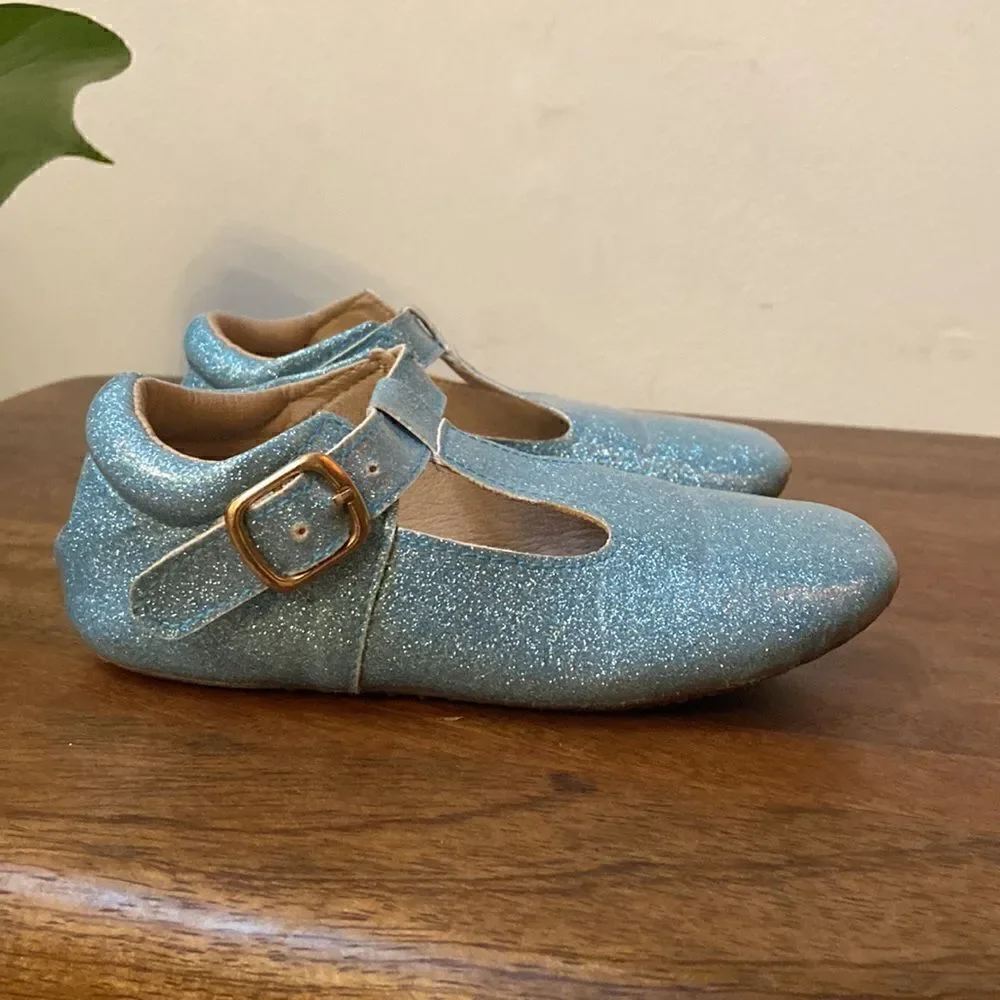 Blue Enchanted Glitter Monkey Feet Girl Shoes 4-5 Y